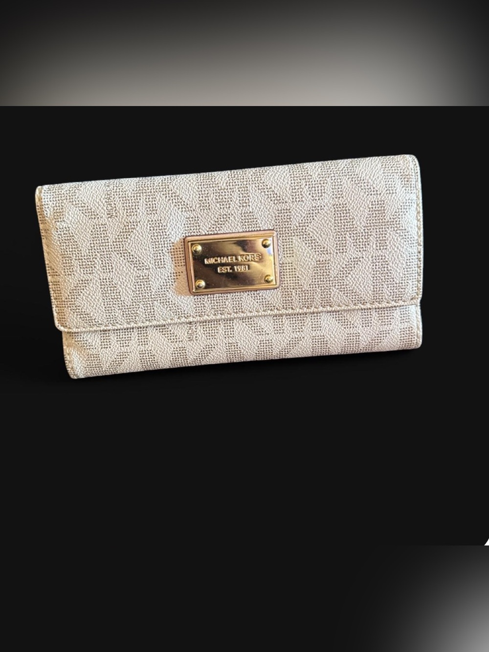 Michael Kors Cream Logo Continental Wallet with Gold Plate